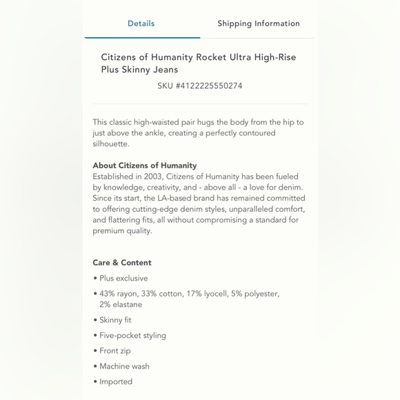 Citizens Of Humanity Rocket Ultra High Rise Skinny Jeans 22w - Picture 10 of 10